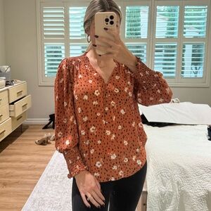 floral print blouse with button front detail